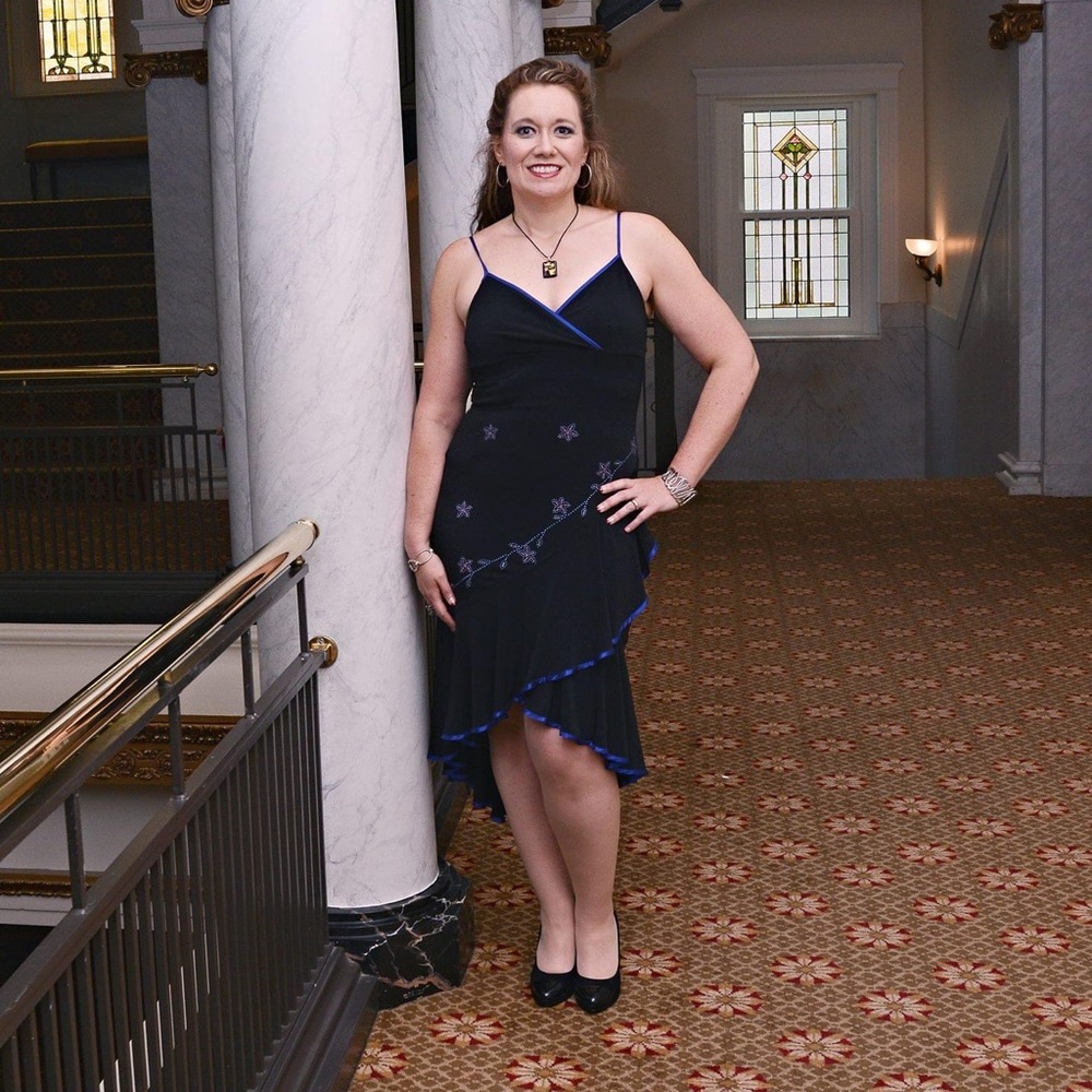 Black Star Beaded & Blue Ribbon Lined Party Dress